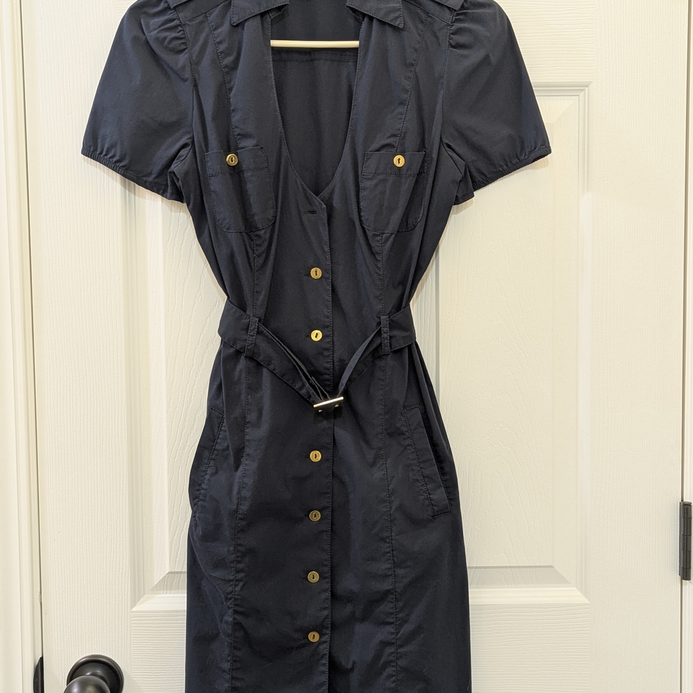 LaRok Navy Midi Dress with Gold Buttons